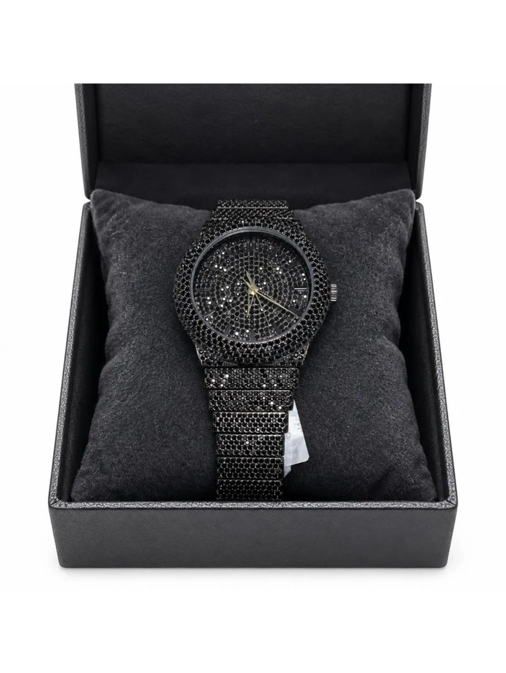 #827 Black Pave Crystal Round Watch 46mm NWT Box